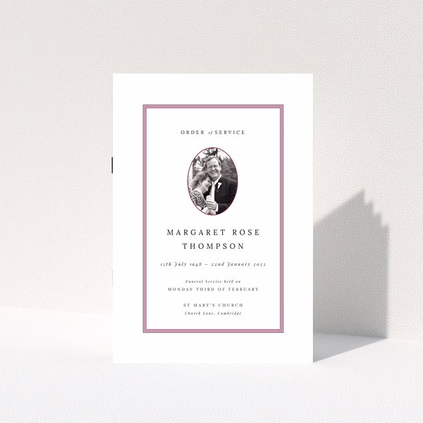 Funeral order of service program with one photo in elegant design layout for personalised print.