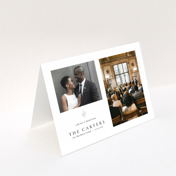 Personalised wedding thank you card with two photos.