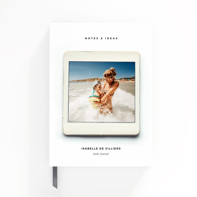 Portrait orientation personalised notebook design with one photo on the cover, by Utterly Printable.