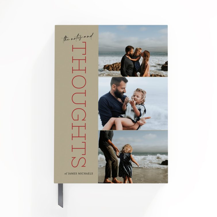 Portrait notebook cover design with three photos, perfect for personalising with Utterly Printable's unique style.