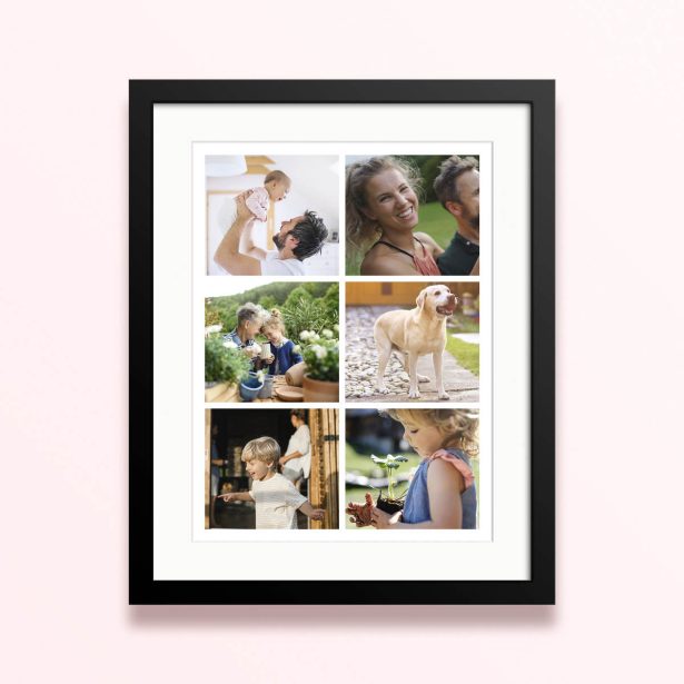 Framed and mounted photo print featuring four separate images.