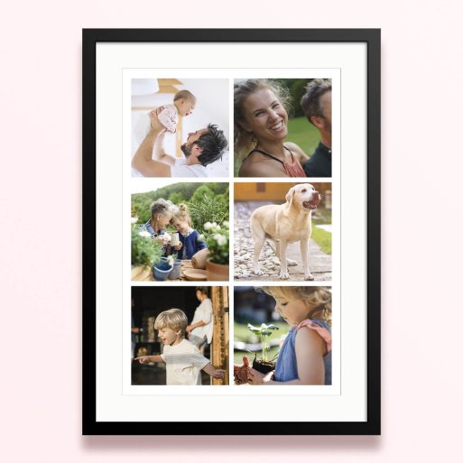 Framed and mounted photo print featuring four separate images.