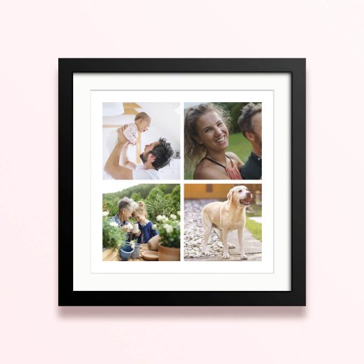 Framed and mounted photo print featuring four separate images.