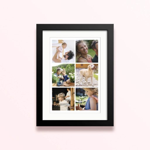Framed and mounted photo print featuring four separate images.