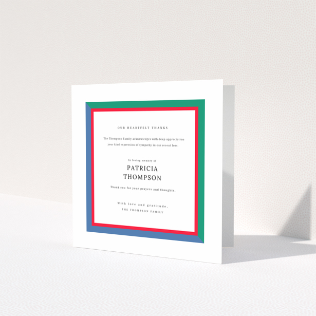 Funeral thank you card design with border and text, no photos