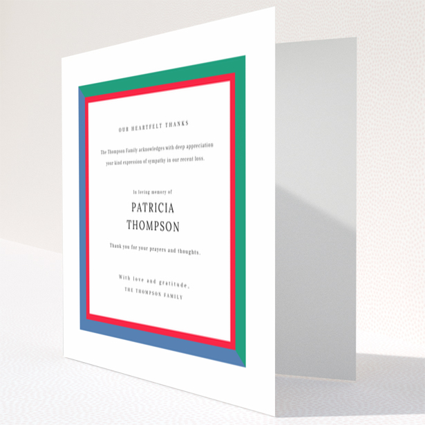 Funeral thank you card design with border and text, no photos