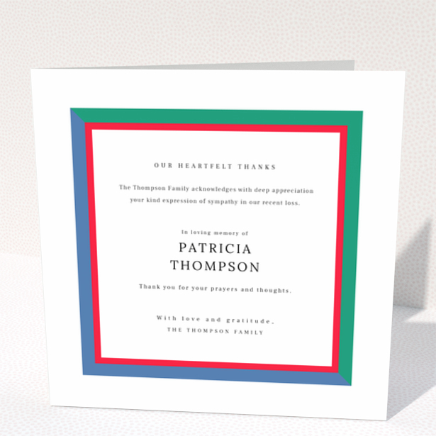 Funeral thank you card design with border and text, no photos