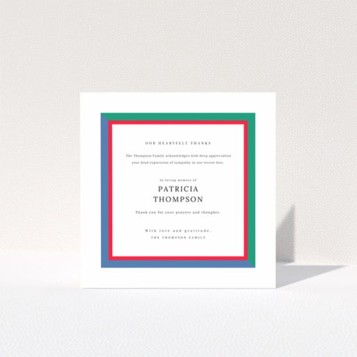 Funeral thank you card design with border and text, no photos