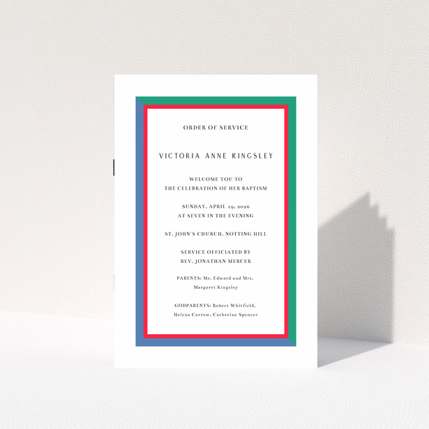 Christening order of service program with colourful border design and no photos