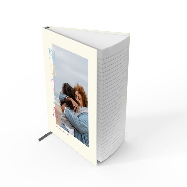 Colourful personalised portrait notebooks with one photo on the cover design by Utterly Printable.