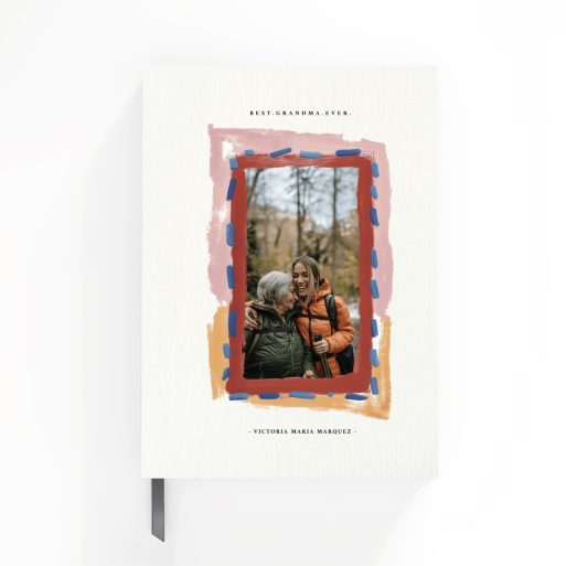 Colourful portrait notebook cover design with one photo, ideal for personalised gifts.