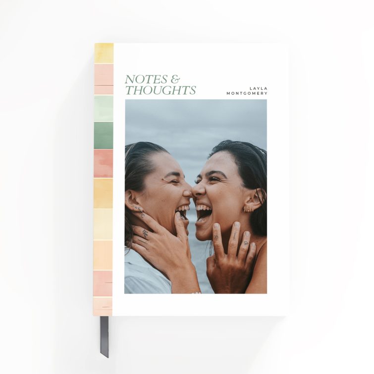 Colourful personalised notebook design with two photos on the cover, perfect for weddings or gifts from Utterly Printable.