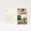 A communion invite card named "Gold Corner Cross". It is an A6 invite in a landscape orientation. It is a photographic communion invite card with room for 2 photos. "Gold Corner Cross" is available as a flat invite, with tones of cream and gold.