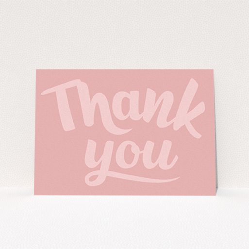 A communion thank you card design called "Big Pink Typography". It is an A6 card in a landscape orientation. "Big Pink Typography" is available as a flat card, with mainly pink colouring.