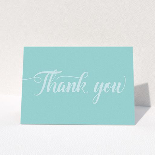 A communion thank you card design called "Blue on Blue Typography". It is an A6 card in a landscape orientation. "Blue on Blue Typography" is available as a folded card, with mainly blue colouring.