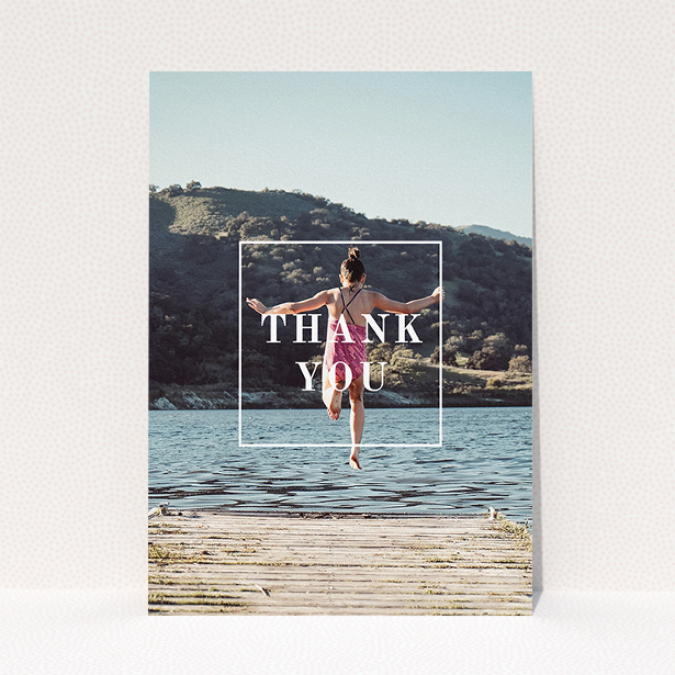 A communion thank you card template titled "Central Thanks". It is an A5 card in a portrait orientation. It is a photographic communion thank you card with room for 1 photo. "Central Thanks" is available as a flat card, with mainly white colouring.