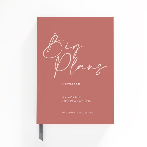 Pink minimalist notebook design cover with elegant typography by Utterly Printable, featuring one photo placeholder.