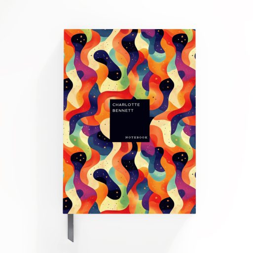 Colourful abstract pattern for personalised notebook cover design by Utterly Printable, featuring a modern and vibrant aesthetic with no photos.