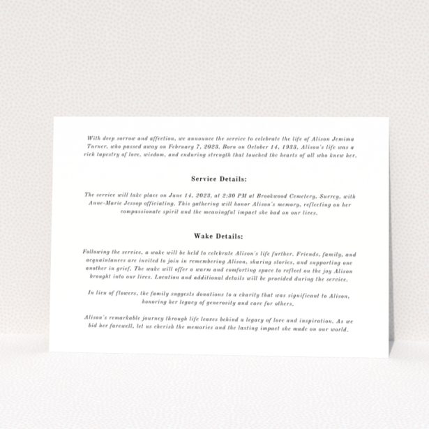 Funeral announcement design featuring one photo with In Loving Memory text