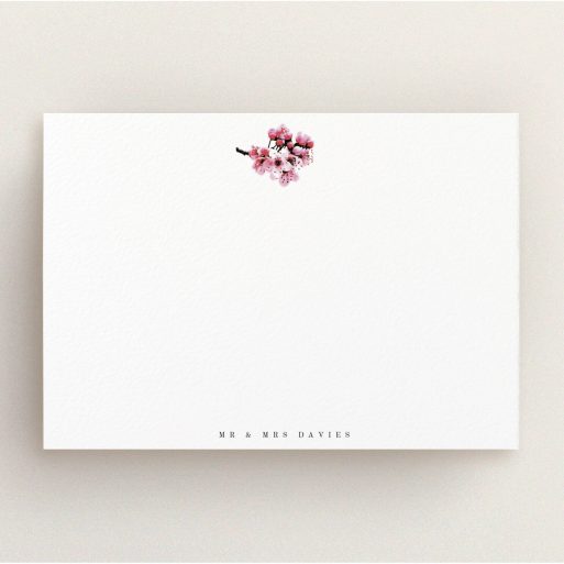 Correspondence Card Design (Couples) - "A bunch of blossom" A couples correspondence card template titled "A bunch of blossom". It is an A5 card in a landscape orientation. "A bunch of blossom" is available as a flat card, with mainly white colouring.