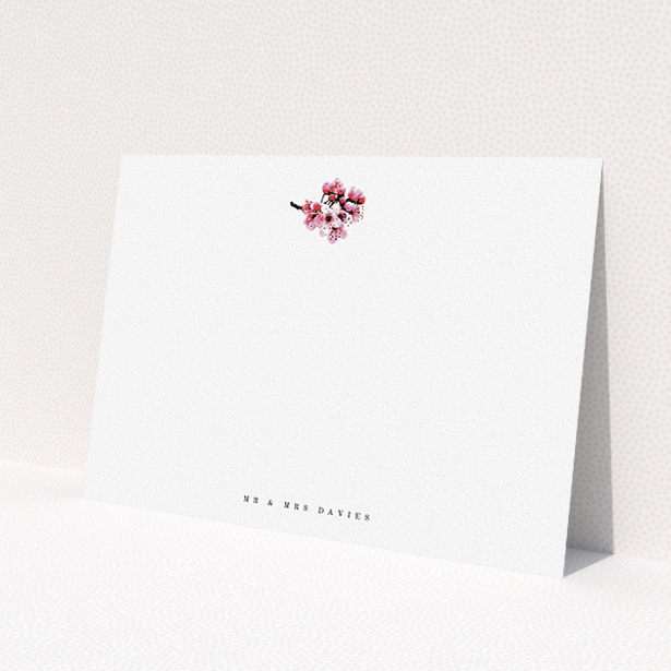 A couples correspondence card template titled 'A bunch of blossom'. It is an A5 card in a landscape orientation. 'A bunch of blossom' is available as a flat card, with mainly white colouring.
