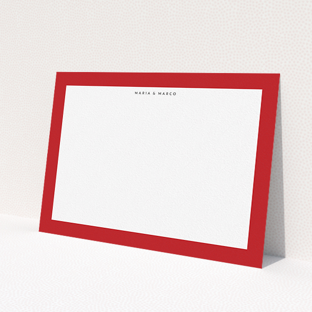 A couples correspondence card design named "Big red". It is an A5 card in a landscape orientation. "Big red" is available as a flat card, with tones of red and white.