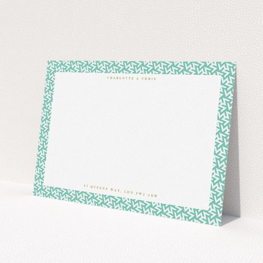 A couples correspondence card named 'Born in the 80s'. It is an A5 card in a landscape orientation. 'Born in the 80s' is available as a flat card, with tones of green and white.