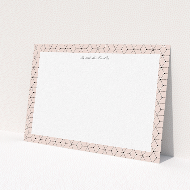 A couples correspondence card design named 'Connect the dots'. It is an A5 card in a landscape orientation. 'Connect the dots' is available as a flat card, with tones of pink and white.