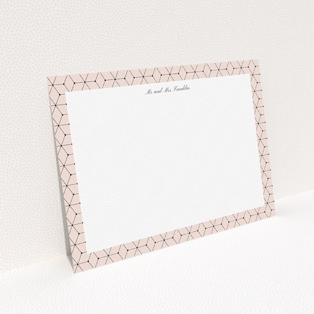 A couples correspondence card design named "Connect the dots". It is an A5 card in a landscape orientation. "Connect the dots" is available as a flat card, with tones of pink and white.