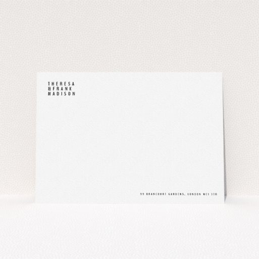 A couples correspondence card called "Corner to corner". It is an A5 card in a landscape orientation. "Corner to corner" is available as a flat card, with mainly white colouring.