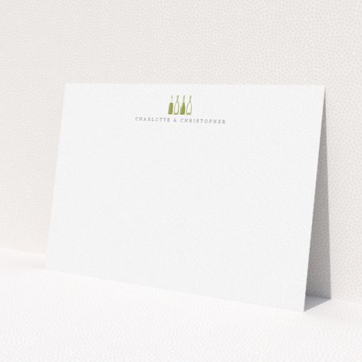 A couples correspondence card named 'Drinking for four'. It is an A5 card in a landscape orientation. 'Drinking for four' is available as a flat card, with tones of white and Gold.