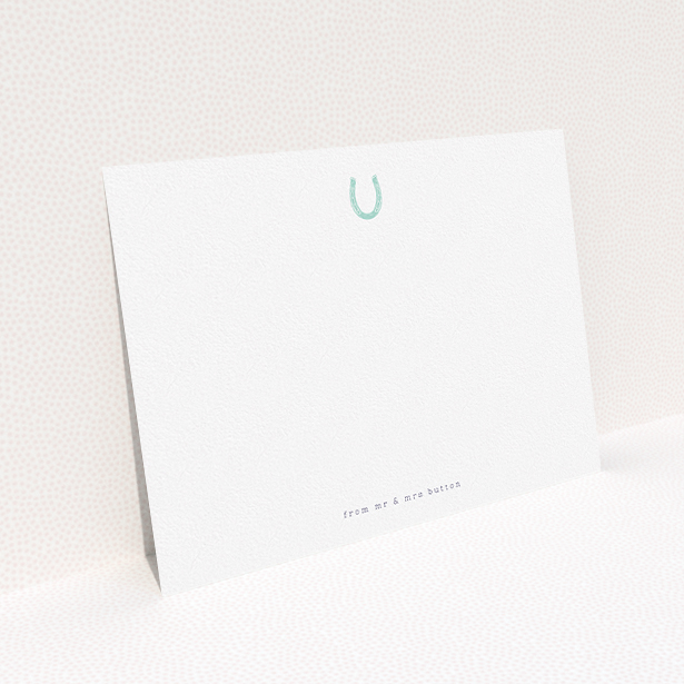 A couples correspondence card design titled "Everyone needs luck". It is an A5 card in a landscape orientation. "Everyone needs luck" is available as a flat card, with tones of white and blue.