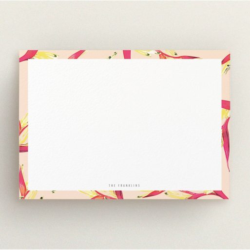 Correspondence Card Design (Couples) - "Falling jungle" A couples correspondence card called "Falling jungle". It is an A5 card in a landscape orientation. "Falling jungle" is available as a flat card, with tones of dark cream and red.