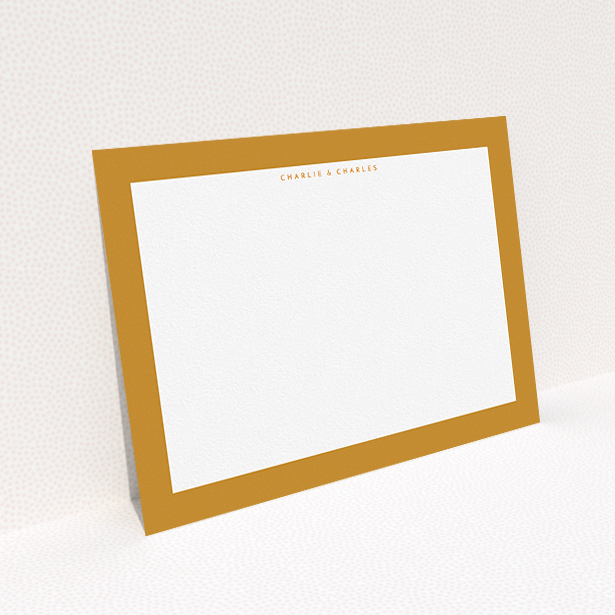 A couples correspondence card template titled "Gold border". It is an A5 card in a landscape orientation. "Gold border" is available as a flat card, with tones of orange and white.