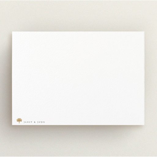 Correspondence Card Design (Couples) - "Little forest" A couples correspondence card design titled "Little forest". It is an A5 card in a landscape orientation. "Little forest" is available as a flat card, with tones of white and gold.