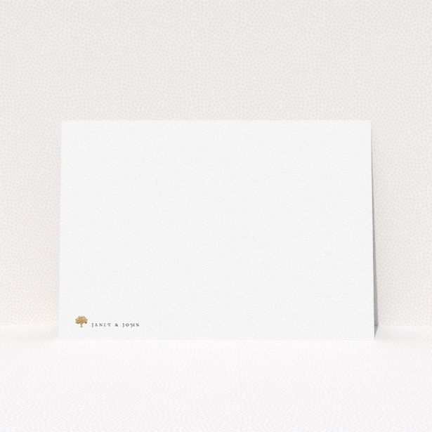 A couples correspondence card design titled "Little forest". It is an A5 card in a landscape orientation. "Little forest" is available as a flat card, with tones of white and gold.