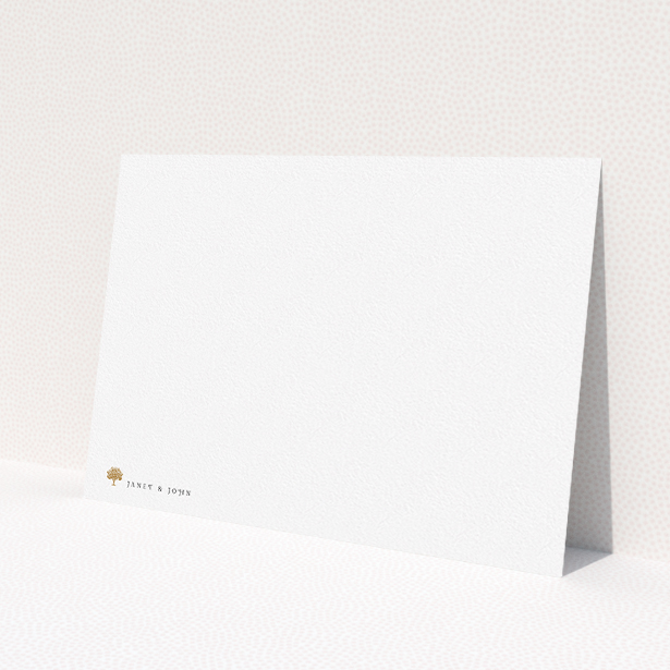 A couples correspondence card design titled 'Little forest'. It is an A5 card in a landscape orientation. 'Little forest' is available as a flat card, with tones of white and gold.