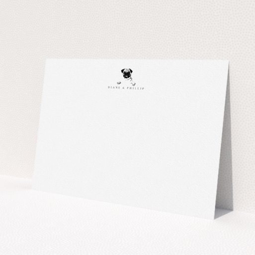 A couples correspondence card design named 'Over the wall'. It is an A5 card in a landscape orientation. 'Over the wall' is available as a flat card, with tones of white and black.