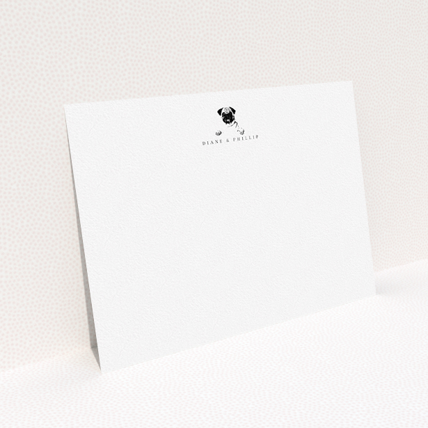 A couples correspondence card design named "Over the wall". It is an A5 card in a landscape orientation. "Over the wall" is available as a flat card, with tones of white and black.