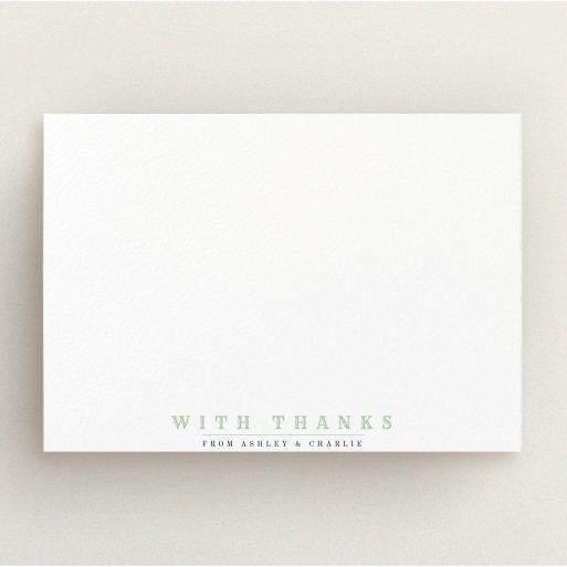 Correspondence Card Design (Couples) - "Overwritten colour" A couples correspondence card named "Overwritten colour". It is an A5 card in a landscape orientation. "Overwritten colour" is available as a flat card, with tones of white and green.