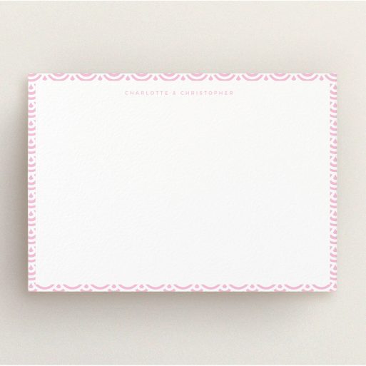 Correspondence Card Design (Couples) - "Pink Fan Pattern" A couples correspondence card design called "Pink Fan Pattern". It is an A5 card in a landscape orientation. "Pink Fan Pattern" is available as a flat card, with tones of pink and white.