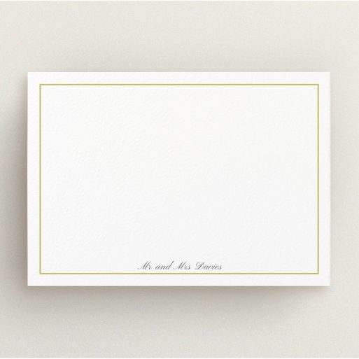 Correspondence Card Design (Couples) - "Simple gold" A couples correspondence card called "Simple gold". It is an A5 card in a landscape orientation. "Simple gold" is available as a flat card, with tones of white and gold.
