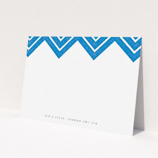 A couples correspondence card design titled 'Skiapthos'. It is an A5 card in a landscape orientation. 'Skiapthos' is available as a flat card, with tones of blue and white.