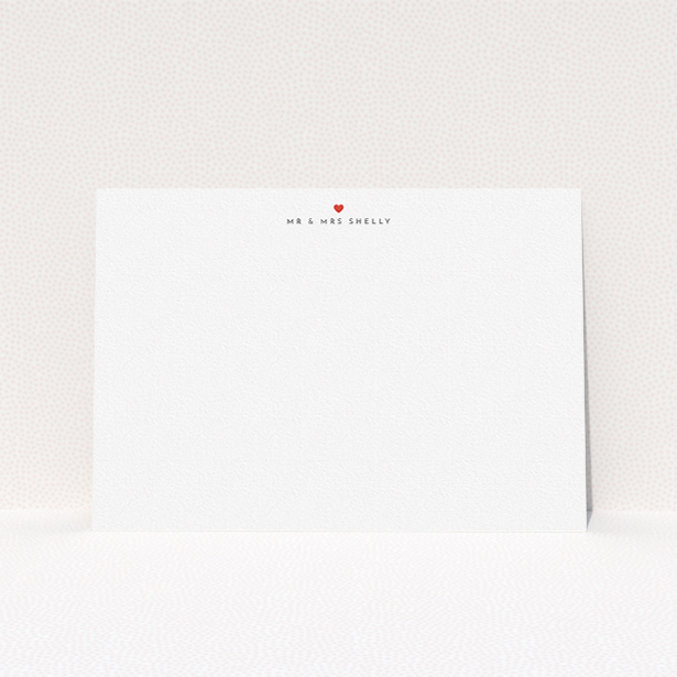 A couples correspondence card design titled "Small heart". It is an A5 card in a landscape orientation. "Small heart" is available as a flat card, with tones of white and Red.