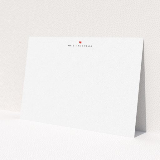 A couples correspondence card design titled 'Small heart'. It is an A5 card in a landscape orientation. 'Small heart' is available as a flat card, with tones of white and Red.