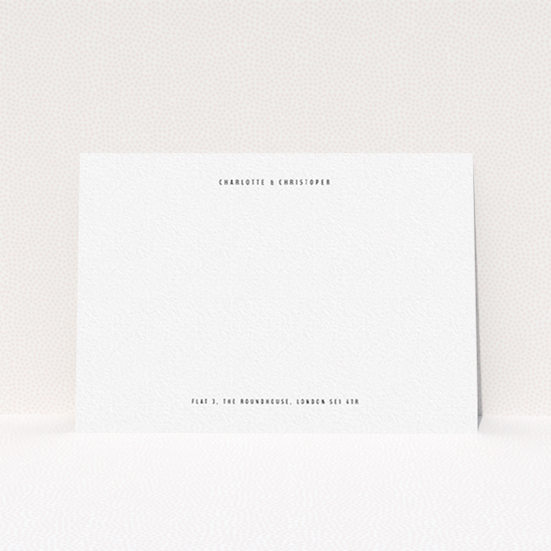A couples correspondence card design named "Top and bottom". It is an A6 card in a landscape orientation. "Top and bottom" is available as a flat card, with mainly white colouring.