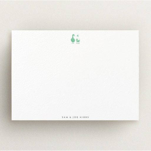 Correspondence Card Design (Couples) - "Two little ducks" A couples correspondence card design called "Two little ducks". It is an A5 card in a landscape orientation. "Two little ducks" is available as a flat card, with tones of white and green.