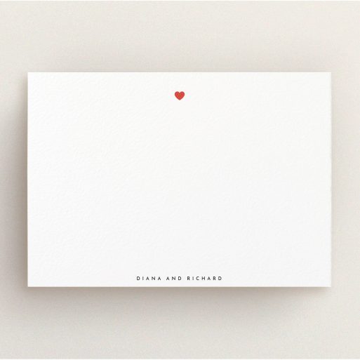 Correspondence Card Design (Couples) - "Wonderful heart" A couples correspondence card template titled "Wonderful heart". It is an A5 card in a landscape orientation. "Wonderful heart" is available as a flat card, with tones of white and red.