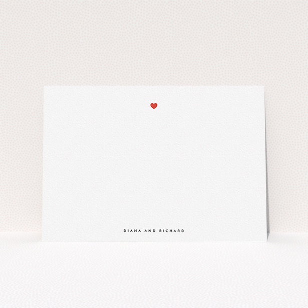 A couples correspondence card template titled "Wonderful heart". It is an A5 card in a landscape orientation. "Wonderful heart" is available as a flat card, with tones of white and red.
