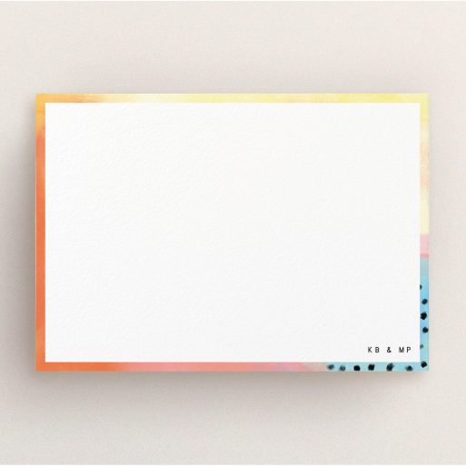 Custom Writing Stationery Design (Couples) - "Abstract Pastel" A couples custom writing stationery design titled "Abstract Pastel". It is an A5 card in a landscape orientation. "Abstract Pastel" is available as a flat card, with tones of orange, red and yellow.